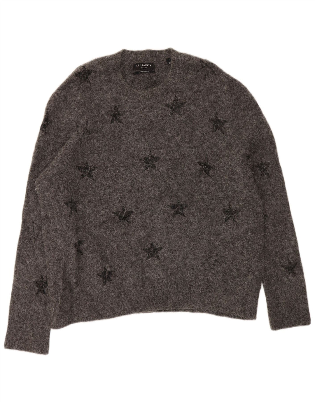 Suéter feminino ALL SAINTS com gola redonda UK 20 2XL cinza geométrico