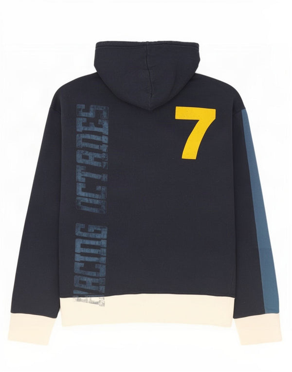 Energie moletom com capuz gráfico masculino grande algodão colorblock azul marinho