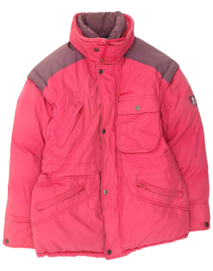 Jaqueta acolchoada masculina Diadora UK 36 poliéster colorblock rosa pequeno
