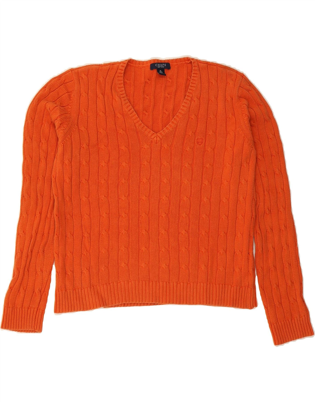 CHAPS Womens V-Neck Jumper Sweater UK 18 XL Orange Cotton Vintage Chaps and Second-Hand Chaps from Messina Hembry 