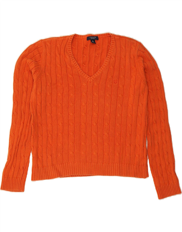CHAPS Womens V-Neck Jumper Sweater UK 18 XL Orange Cotton Vintage Chaps and Second-Hand Chaps from Messina Hembry 