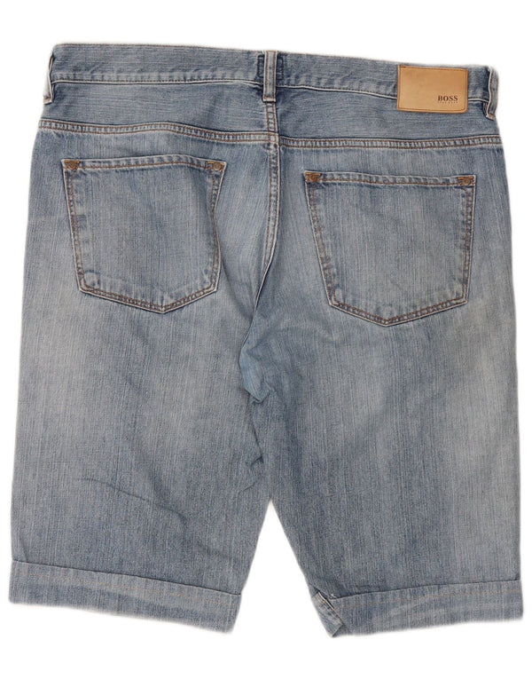 HUGO BOSS Shorts jeans masculino desgastado W36 grande azul