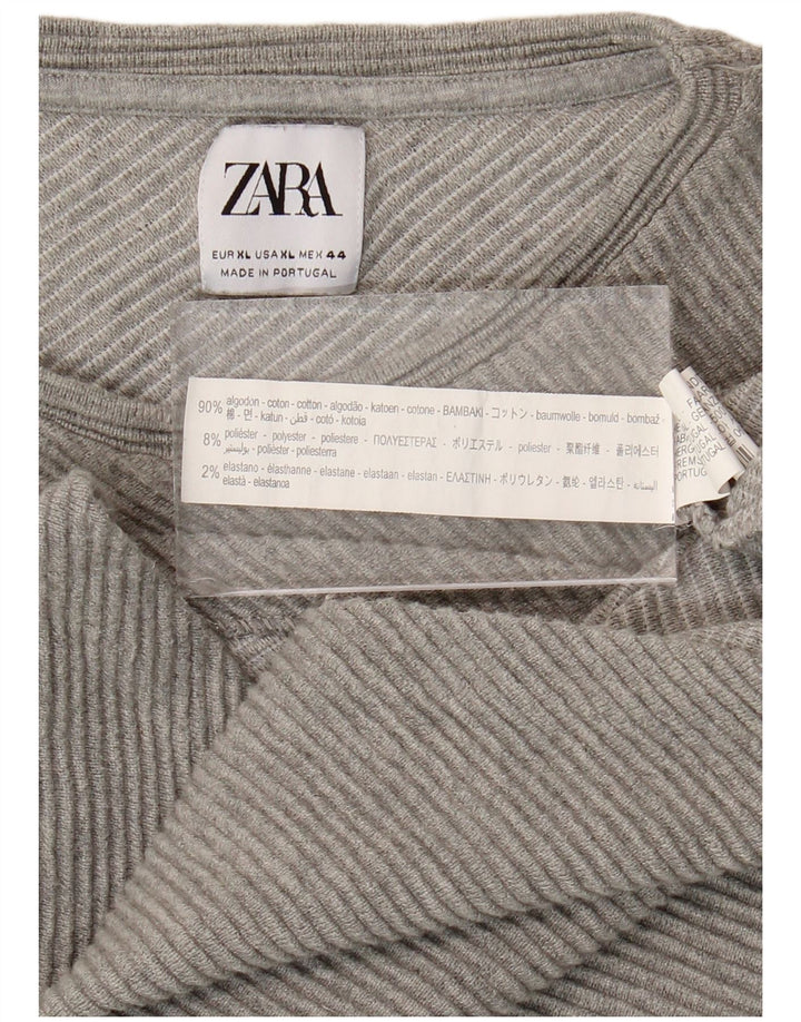 Top feminino Zara manga comprida UK 18 XL algodão cinza