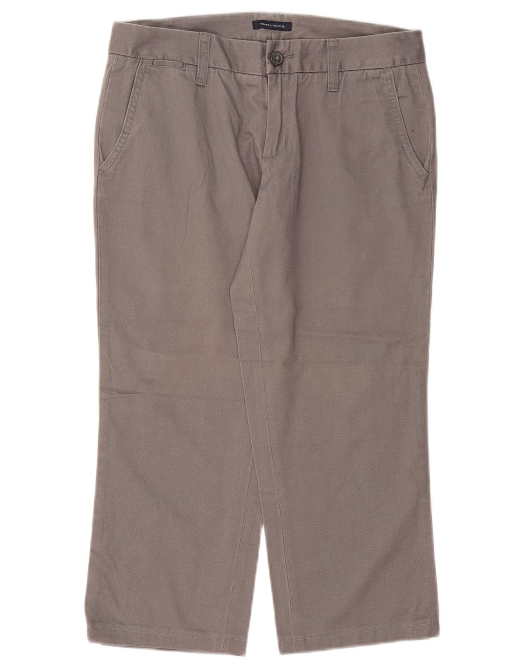 Calça feminina TOMMY HILFIGER reta cortada EUA 4 pequeno W25 L22 cinza