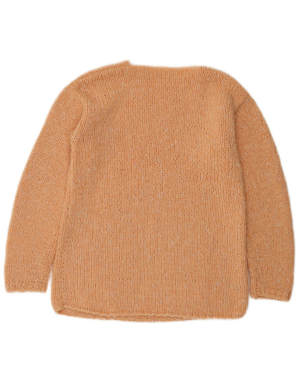Suéter feminino vintage com gola canoa Reino Unido 12 médio laranja manchado