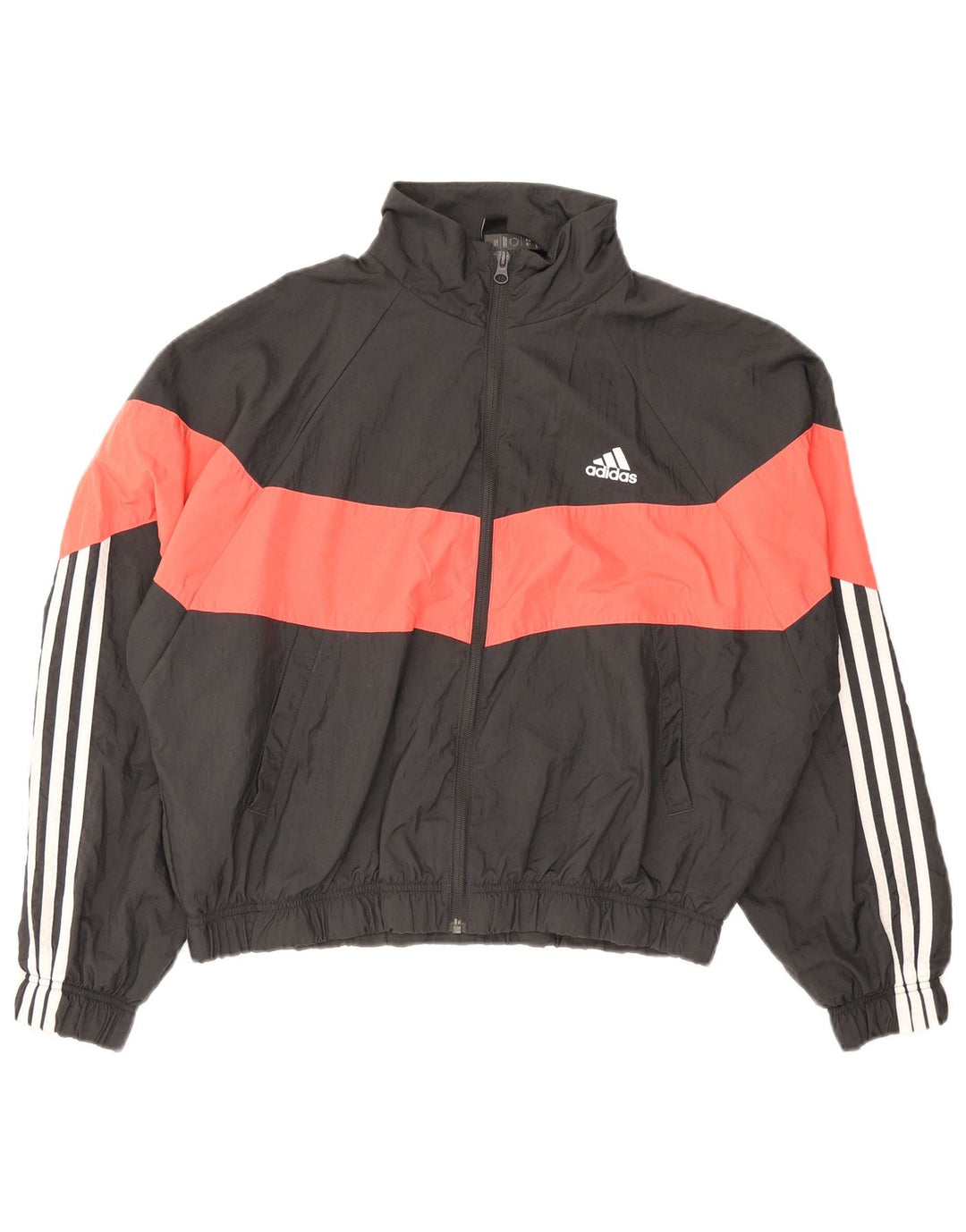 Adidas Womens Tracksuit Top Jacket UK 12/14 Medium Black Colourblock Nylon
