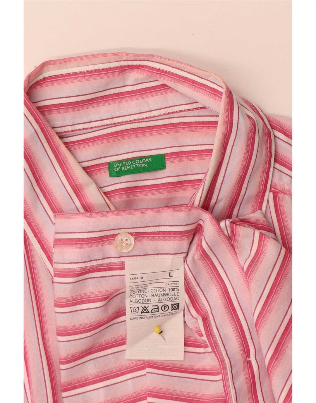 Camisa masculina de manga curta Benetton grande algodão listrado rosa
