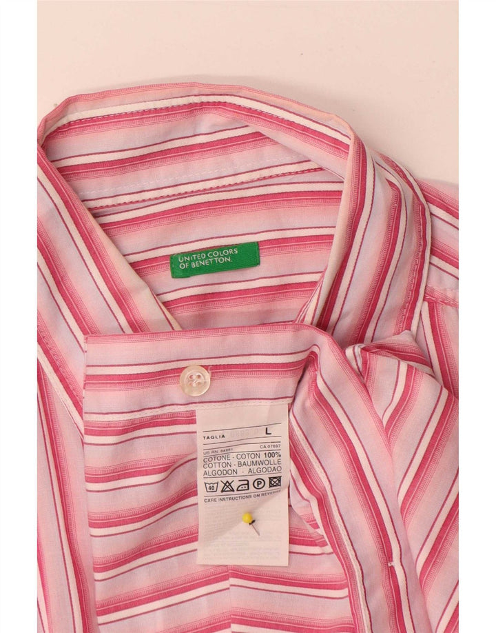 Camisa masculina de manga curta Benetton grande algodão listrado rosa