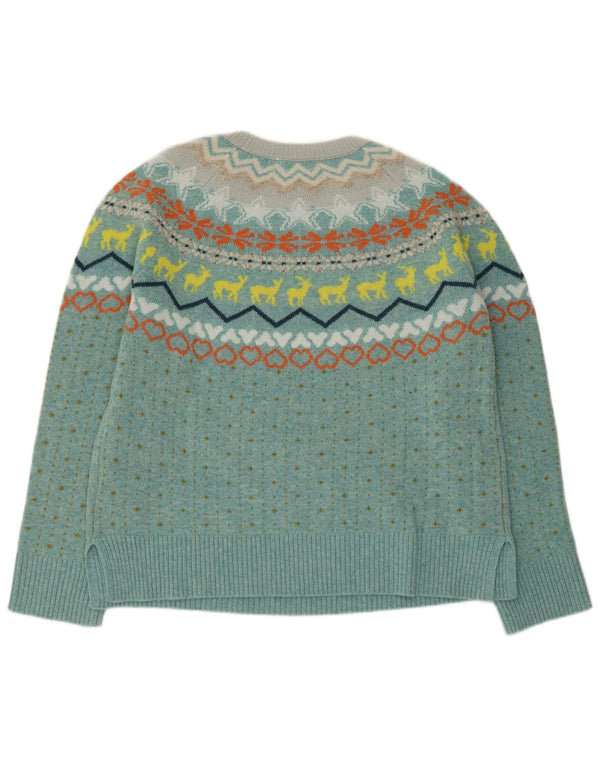 Suéter feminino com gola canoa White Stuff Reino Unido 14 grande lã azul Fair Isle