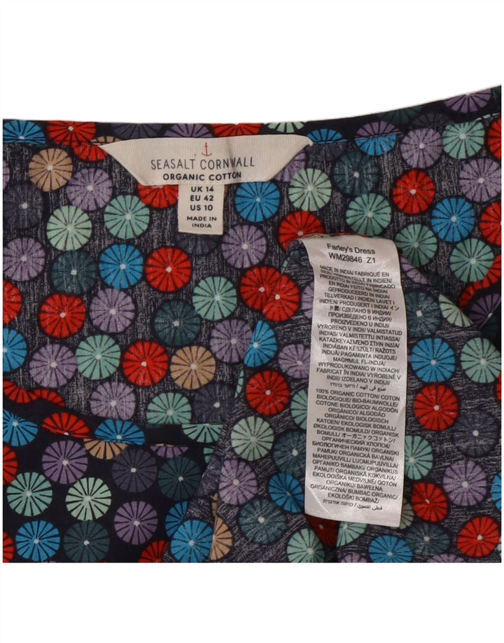 Vestido feminino Seasalt Cornwall A-Line Reino Unido 14 grande multicolorido manchado