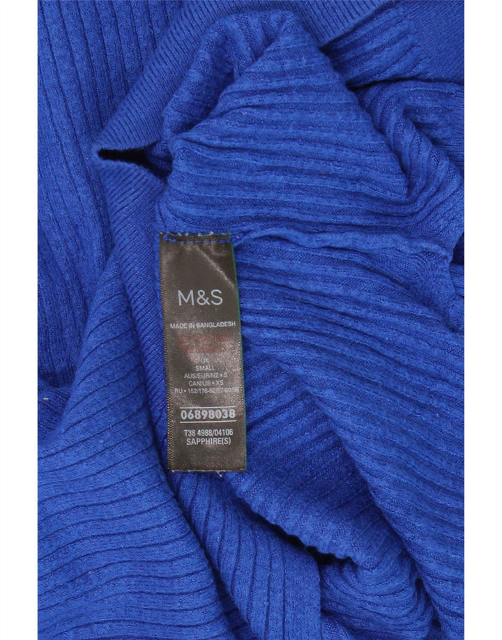 Suéter feminino Marks & Spencer com zíper e gola em viscose azul pequeno Reino Unido 10