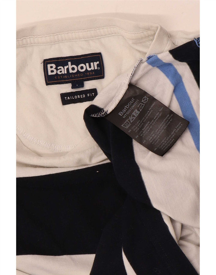 Camiseta masculina Barbour grande algodão listrado branco