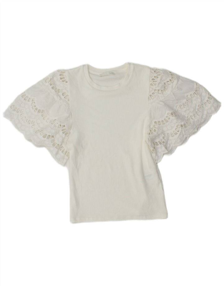 Zara blusa feminina cropped asa de morcego top UK 8 pequena viscose branca