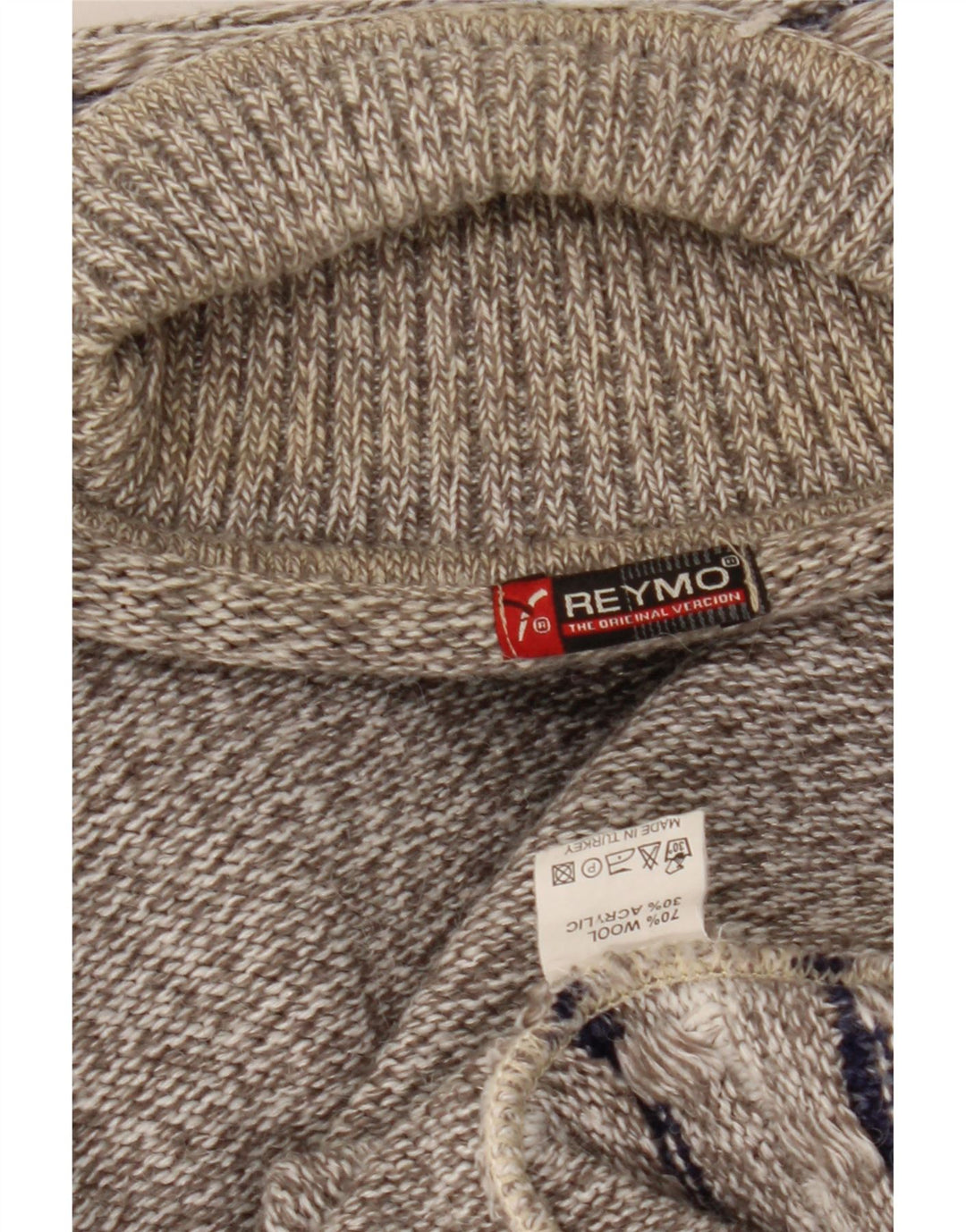 Suéter vintage masculino com gola redonda e lã listrada cinza grande