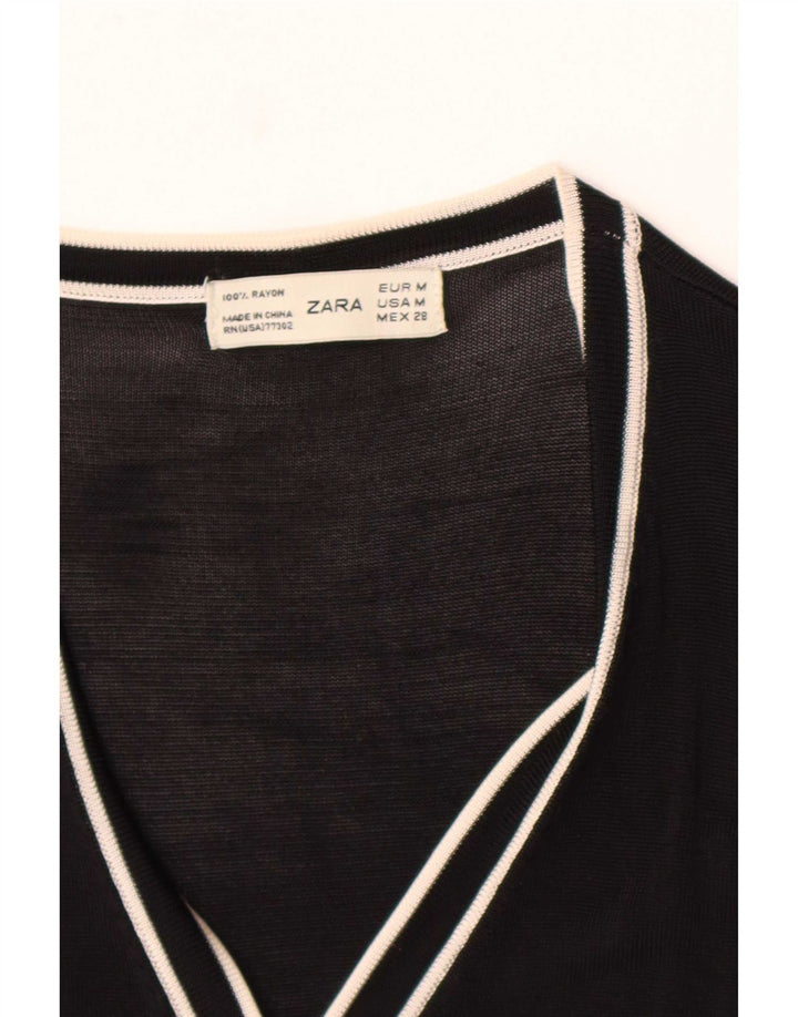 Suéter cardigã feminino Zara UK 12 médio preto colorblock rayon