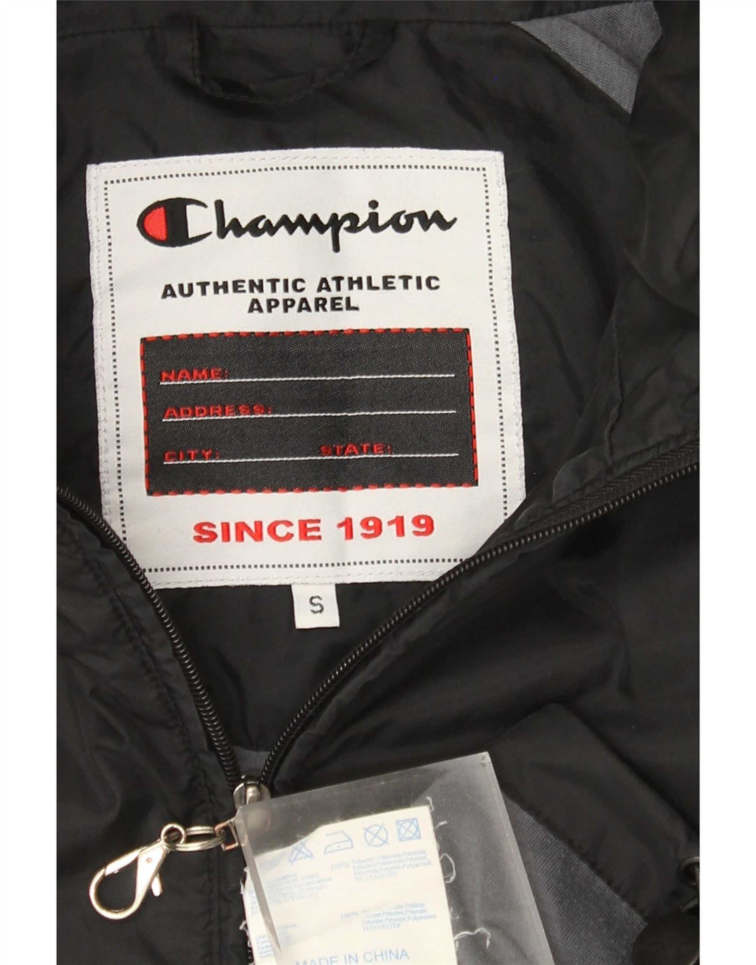 Jaqueta de chuva masculina com capuz Champion UK 36 pequena poliamida preta