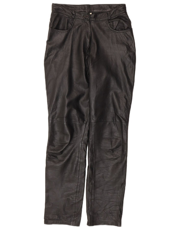 Calça feminina de couro cônico VINTAGE Reino Unido 10 pequena W28 L30 couro preto