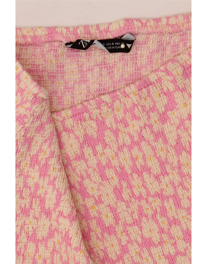 Mini saia feminina Zara com babados pequena W26 rosa floral