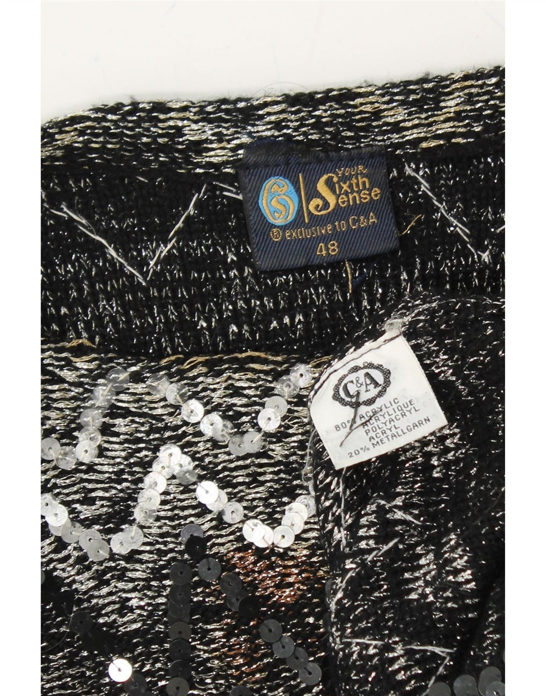 C&A Womens Boat Neck Jumper Sweater EU 48 2XL Silver Chevron Acrylic Vintage C&A and Second-Hand C&A from Messina Hembry 