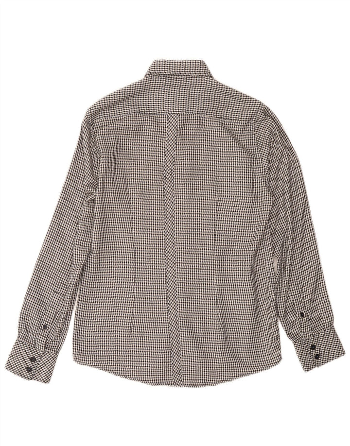 Camisa masculina de flanela LAMBRETTA pequena preta de algodão houndstooth