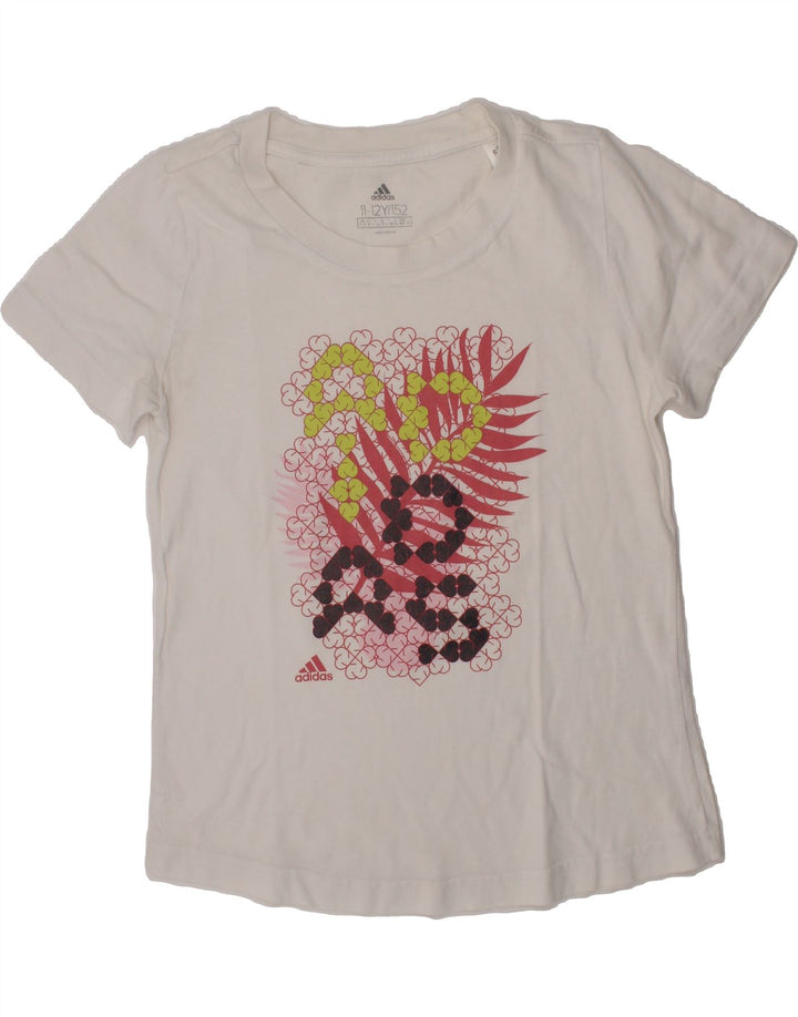 ADIDAS Girls Graphic T-Shirt Top 11-12 Years White Vintage Adidas and Second-Hand Adidas from Messina Hembry 
