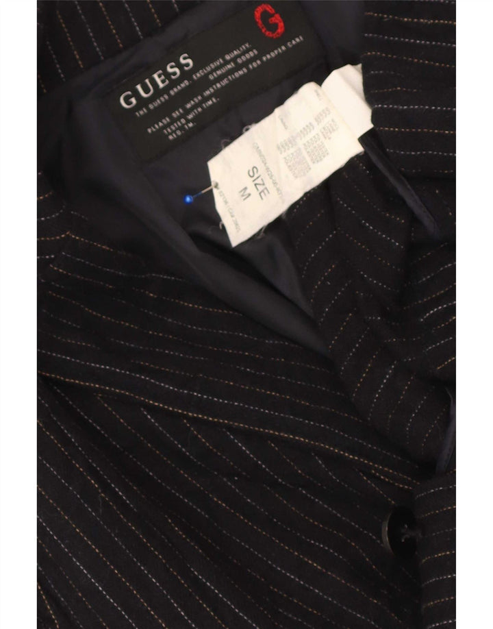 Jaqueta Blazer Guess Masculina com 2 Botões Reino Unido 38 Lã Listrada Azul Marinho Médio