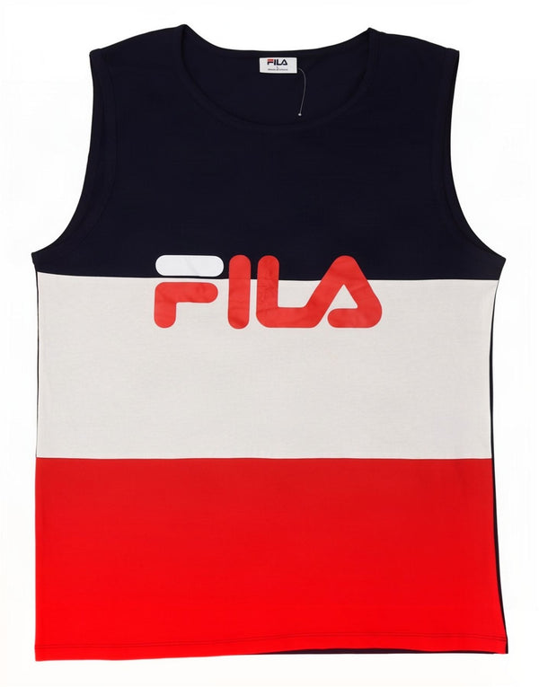 Fila Mens Graphic Vest Top Grande Algodão Colourblock Azul Marinho