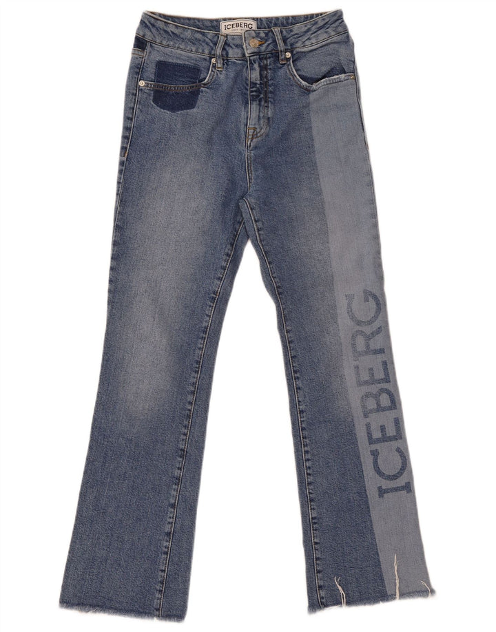 Iceberg feminino gráfico bootcut jeans W27 L28 azul colorblock algodão