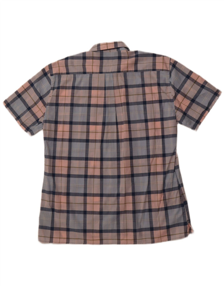 Camisa masculina de manga curta de ajuste regular BARBOUR algodão xadrez azul médio