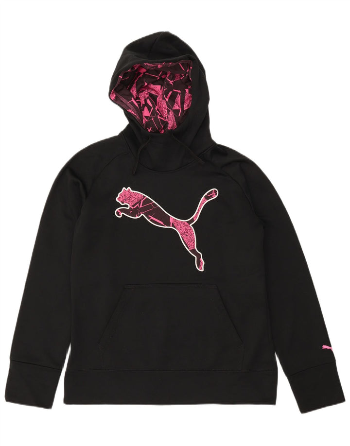 PUMA feminino gráfico moletom com capuz UK 12 médio preto poliéster