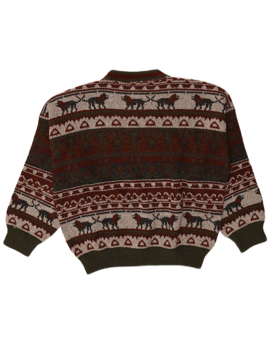 Suéter vintage masculino com gola redonda XL multicolorido Fair Isle