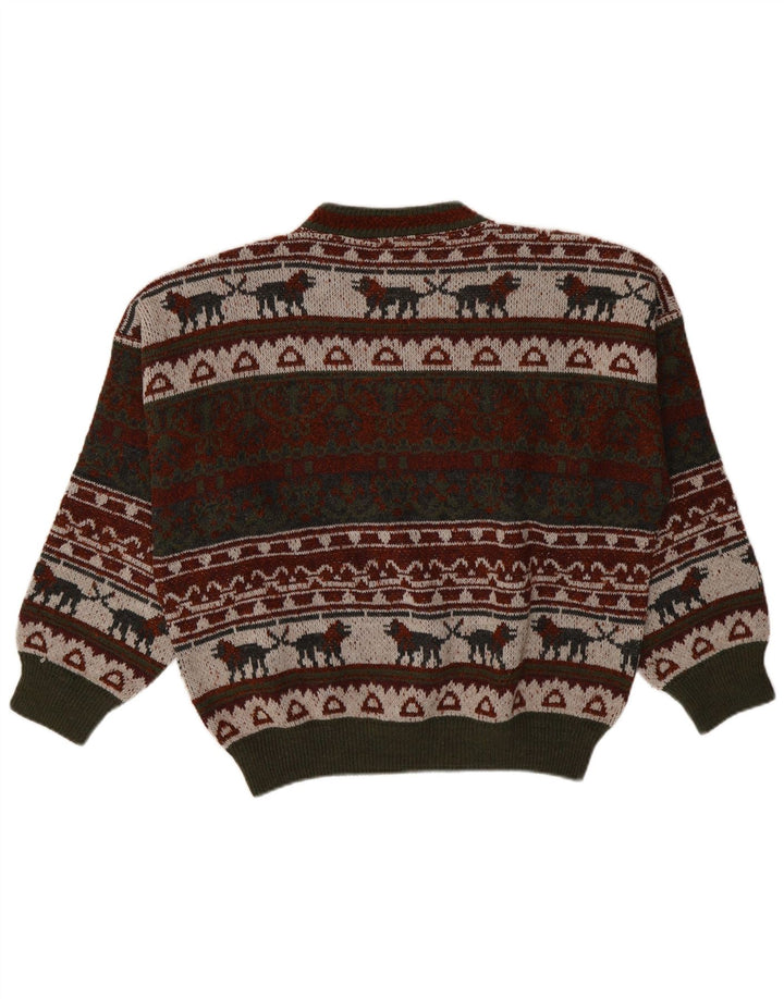 Suéter vintage masculino com gola redonda XL multicolorido Fair Isle