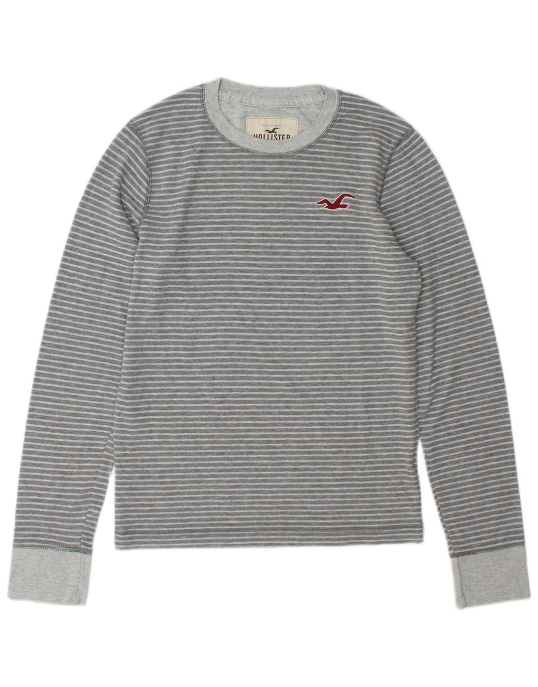 Top masculino Hollister manga comprida listrado cinza pequeno