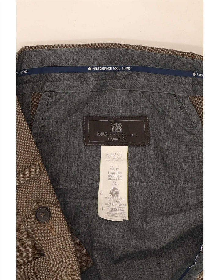 Calça masculina de ajuste regular Marks & Spencer W32 L31 lã bege