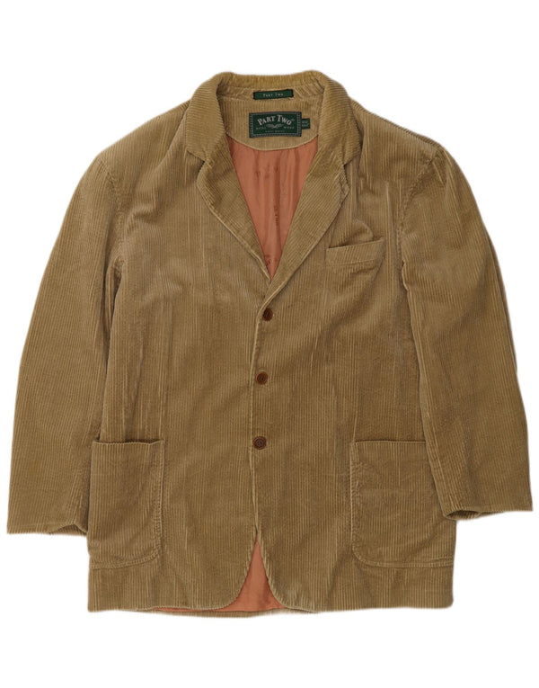Parte dois Jaqueta blazer masculina de veludo cotelê com 3 botões EUA 42 XL algodão bege
