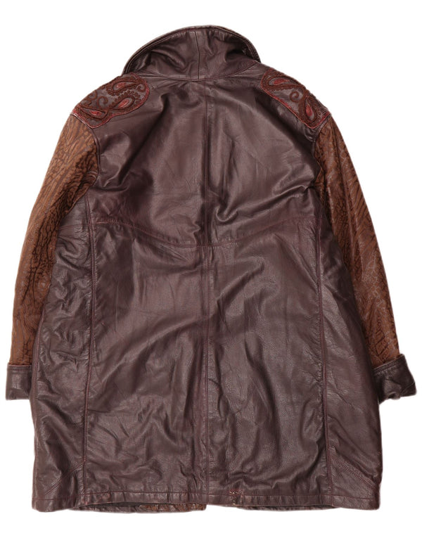 Casaco de couro feminino vintage folgado Reino Unido 18 XL Borgonha Paisley
