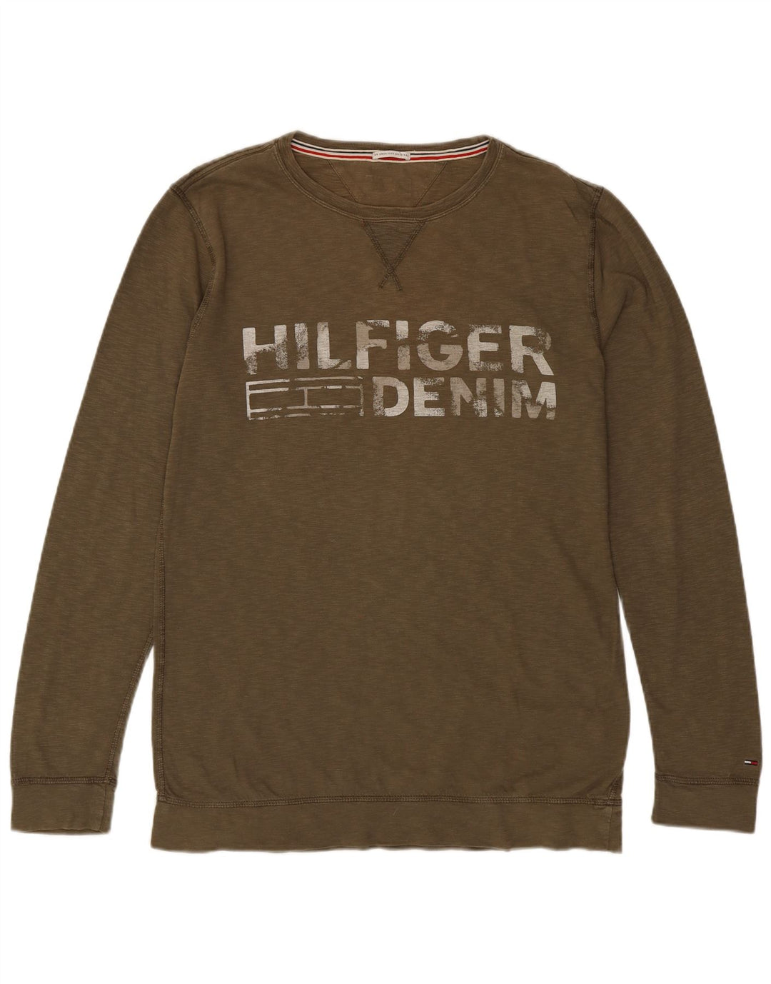Suéter masculino TOMMY HILFIGER com gola redonda, algodão cáqui médio