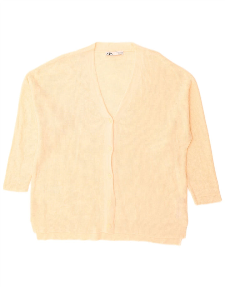 Zara Suéter Cardigan Oversized Feminino Reino Unido 10 Acrílico Bege Pequeno