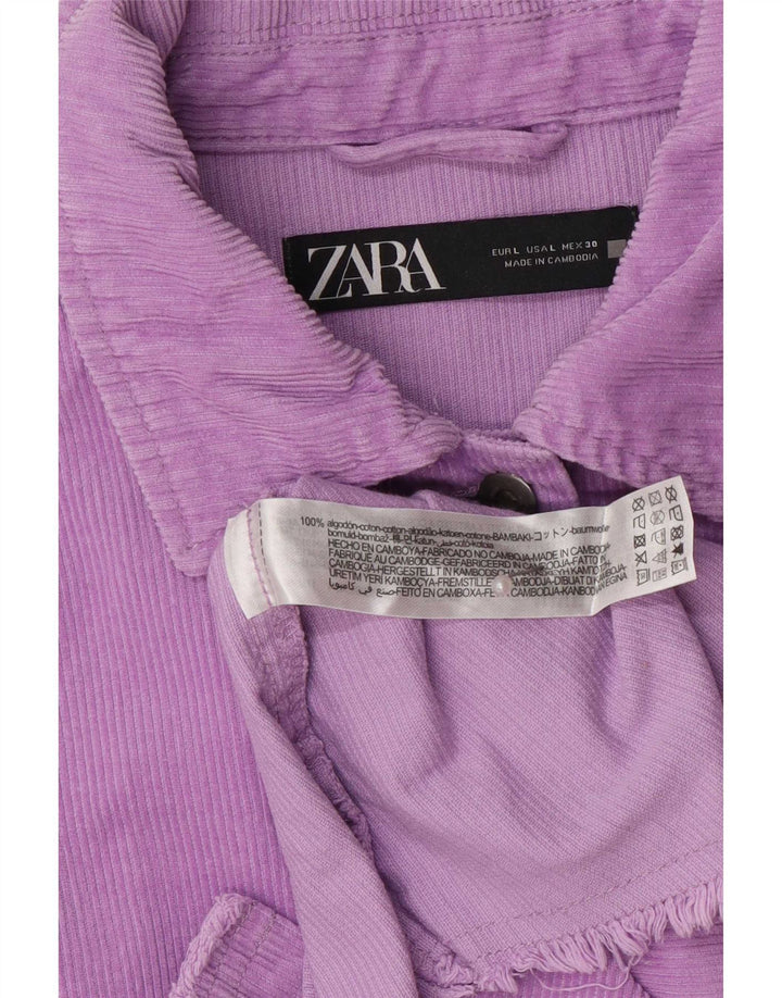Jaqueta feminina de veludo cotelê Zara UK 16 grande algodão roxo