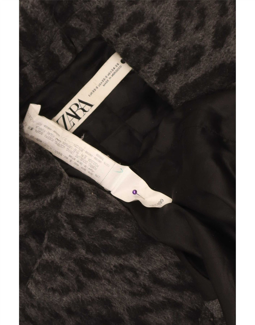 Sobretudo feminino Zara Oversized UK 6 XS cinza animal print lã