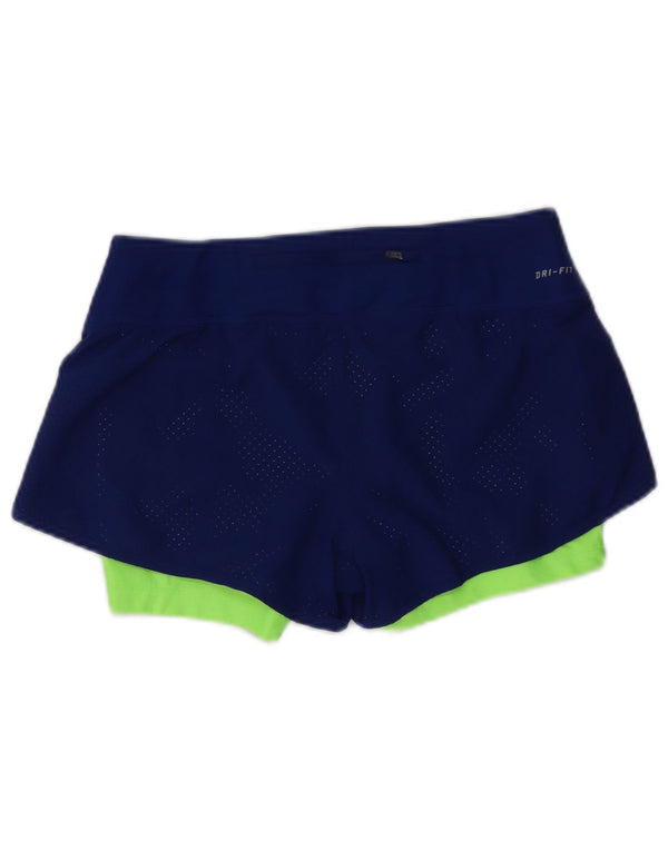 Shorts esportivos femininos Nike Dri Fit UK 10 pequenos azul marinho colorblock
