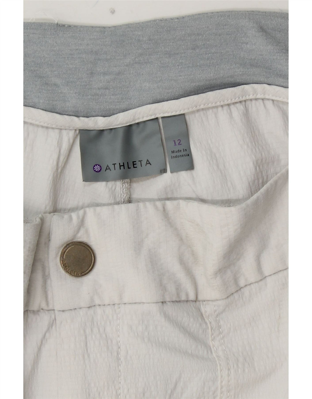 Calça feminina ATHLETA reta cortada EUA 12 grande W32 L24 nylon branco