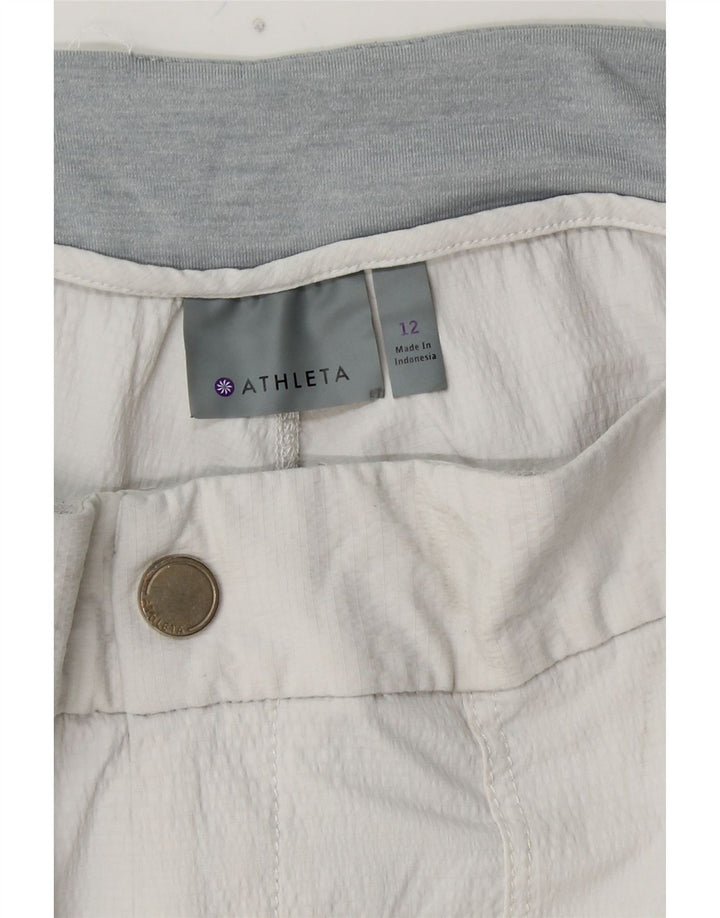 Calça feminina ATHLETA reta cortada EUA 12 grande W32 L24 nylon branco