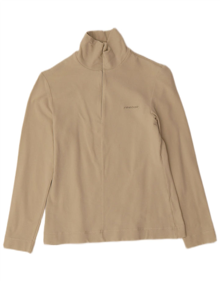 REEBOK feminino com zíper e manga comprida UK 8 pequeno algodão bege