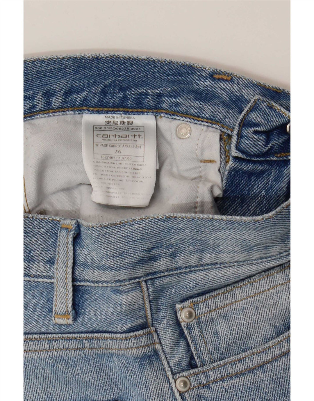 Jeans retos femininos Carhartt W26 L28 algodão azul