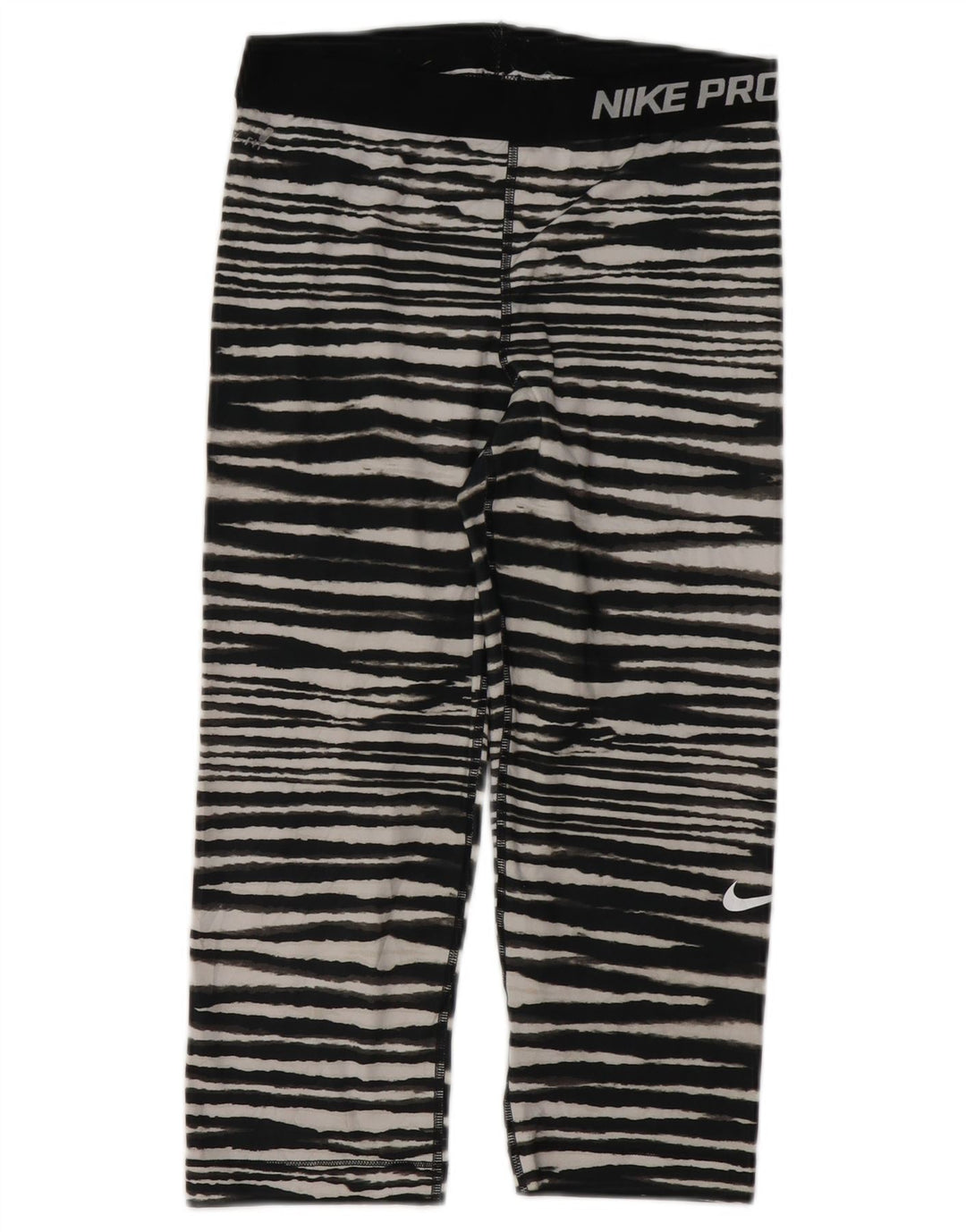 Calça de treino Nike feminina gráfica Capri UK 12 médio preto listrado