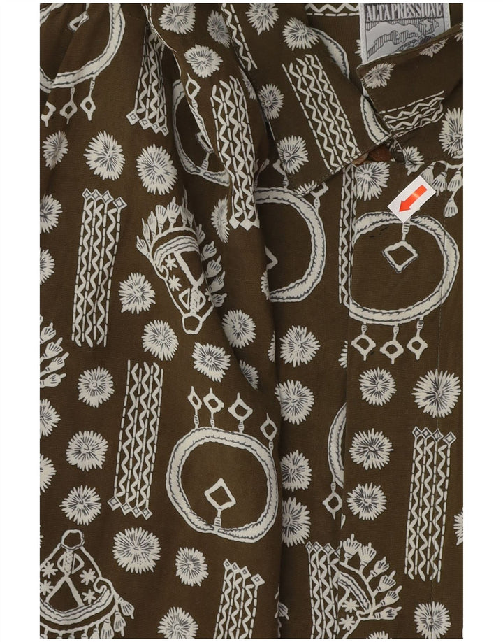 Vintage masculino abstrato Padrão camisa de manga curta XL cáqui