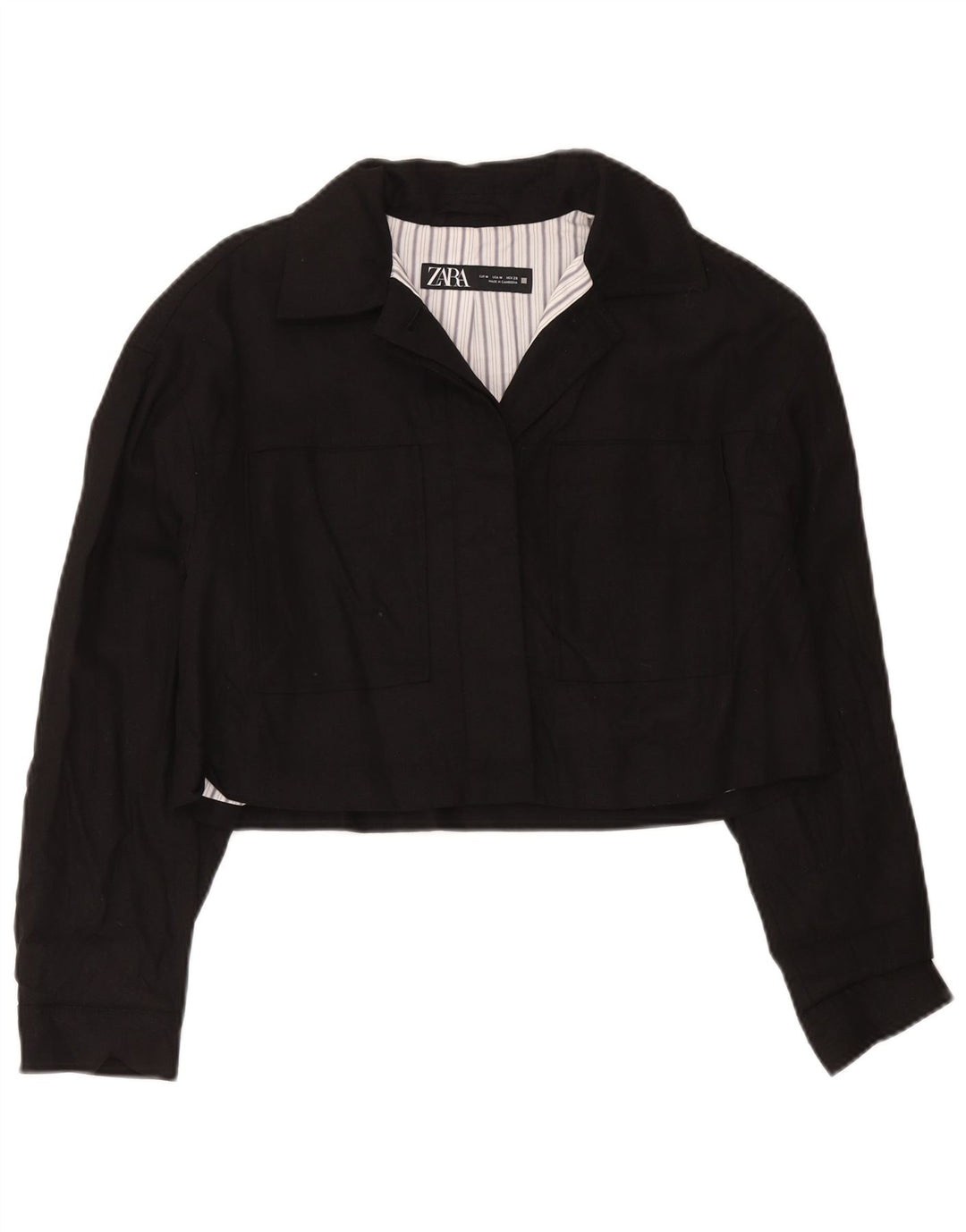 Zara Womens Crop Bomber Jacket UK 10 Medium Black Viscose