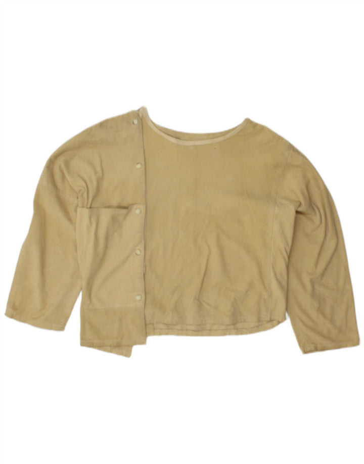 Blusa feminina vintage de camurça com manga 3/4 grande UE 38 amarelo médio