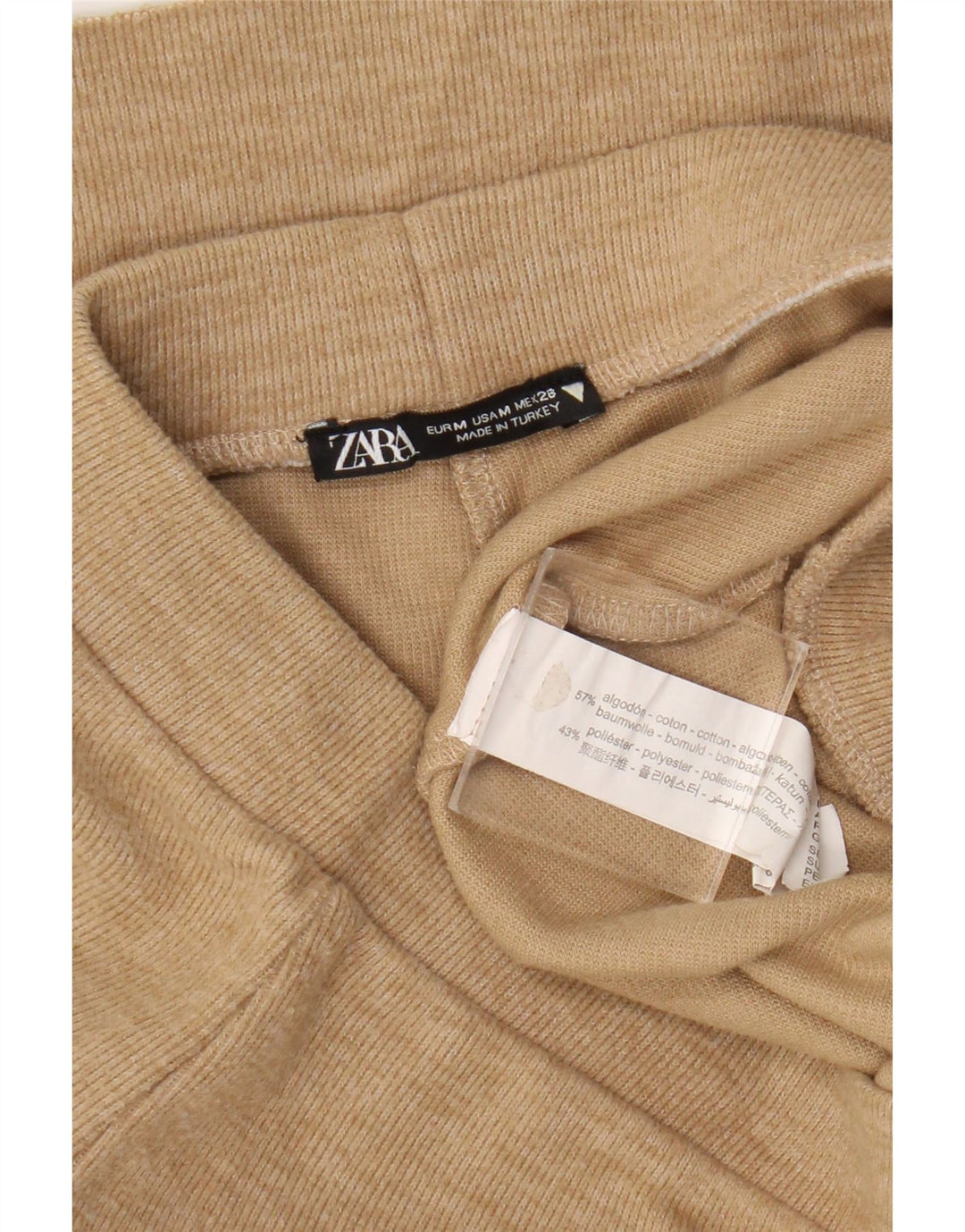 Calça de treino feminina Zara UK 12 algodão bege médio